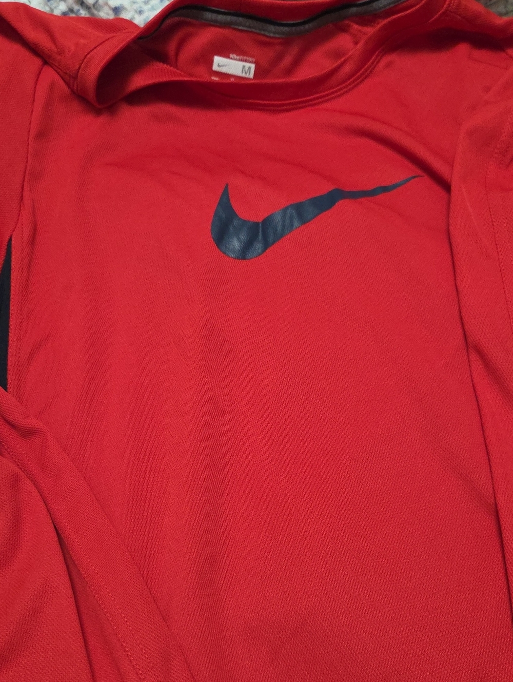 Nike Red Long Sleeve Dri-FIT Top with Black Swoosh